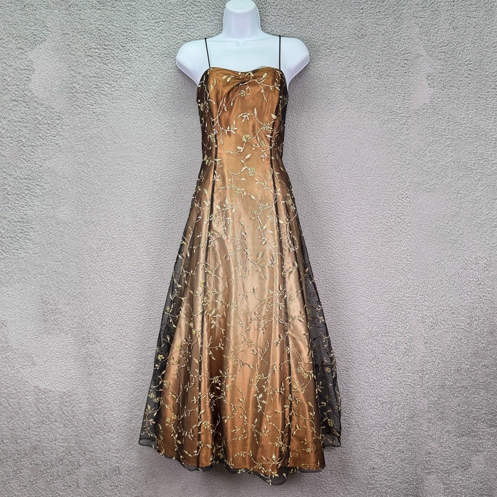 VTG Morgan & Co Dress Womens 7/8 Brown Ethereal Forrest Fairy HoCo Prom Y2K